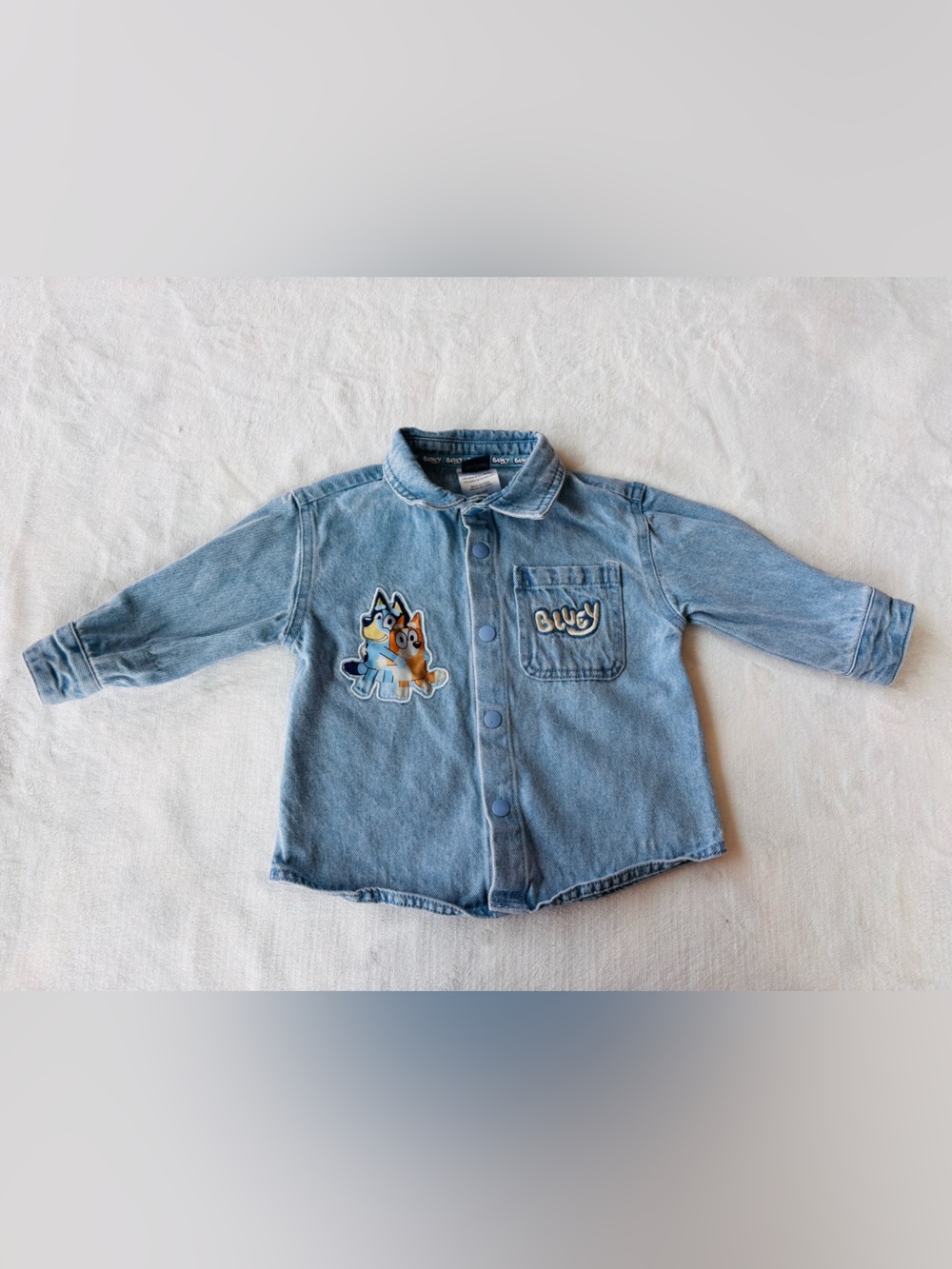 Bluey Baby Light Wash Denim Jacket Snap Button Shirt 12M